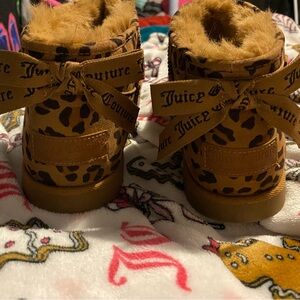Juicy Couture Women Leopard Print Slip On Winter Boots Warm Microsuede Insulated
